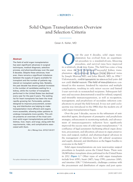 Solid Organ Transplantation Overview and Selection Criteria