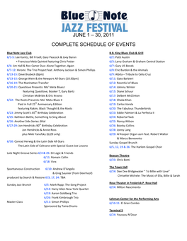 30, 2011 Complete Schedule of Events