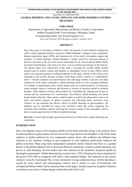 Global Dimming: Its Causes, Impacts and Some Possible Control Measures