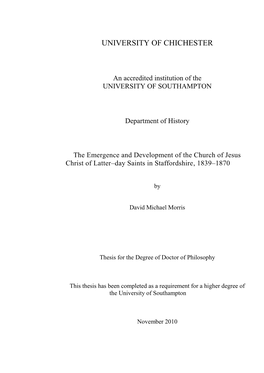 The Emergence and Development of the Church of Jesus Christ of Latter–Day Saints in Staffordshire, 1839–1870