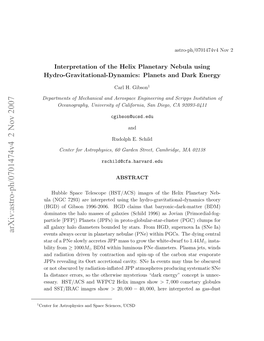 Interpretation of the Helix Planetary Nebula Using Hydro-Gravitational-Dynamics: Planets and Dark Energy