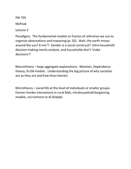 PAI 705 Mcpeak Lecture 2 Paradigms. the Fundamental Models Or Frames of Reference We Use to Organize Observations and Reasoning (P