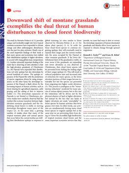 Downward Shift of Montane Grasslands Exemplifies the Dual Threat of Human Disturbances to Cloud Forest Biodiversity