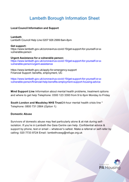 Lambeth Borough Information Sheet