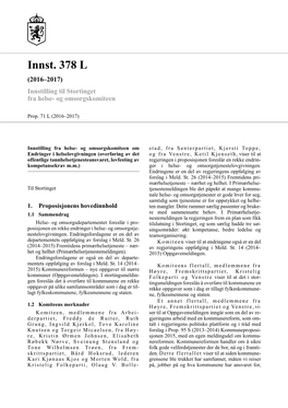 Innst. 378 L (2016–2017) Innstilling Til Stortinget Fra Helse- Og Omsorgskomiteen
