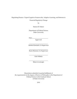 Regulating Finance: Expert Cognitive Frameworks, Adaptive Learning, and Interests In