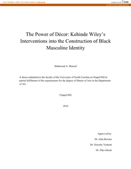 Kehinde Wiley's Interventions Into the Construction of Black Masculine Identity