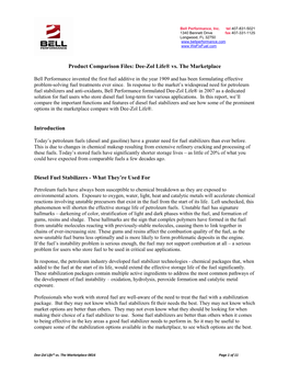 Dee-Zol Life® Vs. the Marketplace Introduction Diesel Fuel Stabilizers