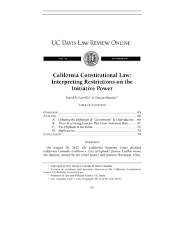 California Constitutional Law: Interpreting Restrictions on the Initiative Power