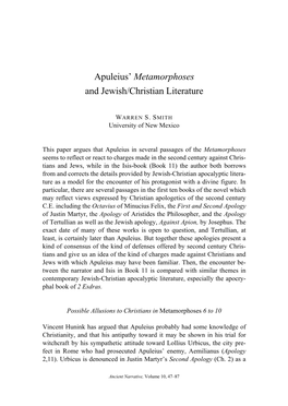 Apuleius' Metamorphoses and Jewish/Christian Literature