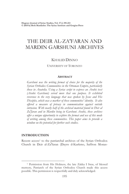 The Deir Al-Za‛Faran and Mardin Garshuni Archives