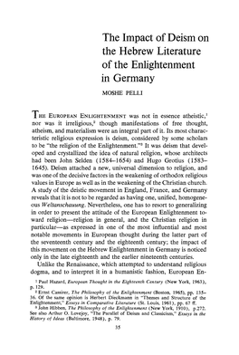 The Impact of Deism on the Hebrew Literature of the Enlightenment In