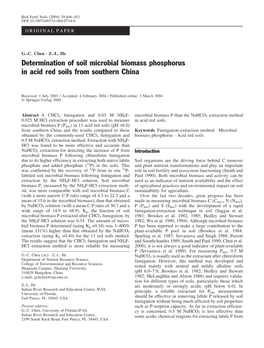 Determination of Soil Microbial Biomass Phosphorus in Acid Red Soils from Southern China