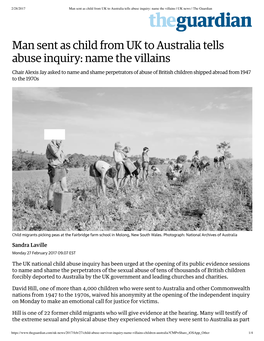 Man Sent As Child from UK to Australia Tells Abuse Inquiry: Name the Villains | UK News | the Guardian