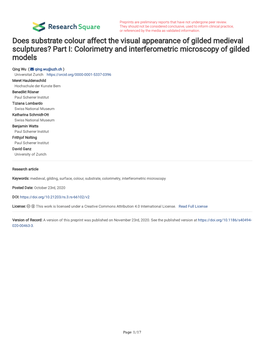 Does Substrate Colour Affect the Visual Appearance of Gilded Medieval Sculptures? Part I: Colorimetry and Interferometric Microscopy of Gilded Models