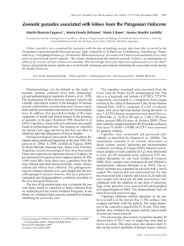 Zoonotic Parasites Associated with Felines from the Patagonian Holocene