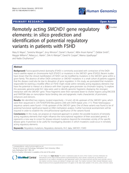 Remotely Acting SMCHD1 Gene Regulatory Elements: in Silico Prediction and Identification of Potential Regulatory Variants in Patients with FSHD Mary B