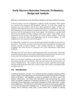 Early Skywave Detection Network: Preliminary Design and Analysis