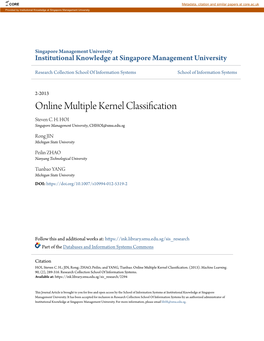 Online Multiple Kernel Classification Steven C