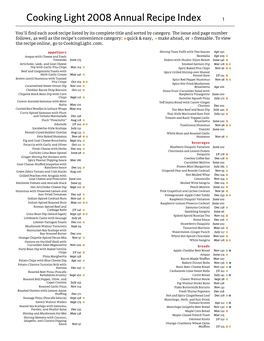 Cooking Light 2008 Annual Recipe Index 