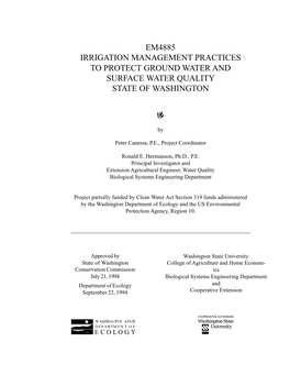 Em4885 Irrigation Management Practices to Protect Ground Water and Surface Water Quality State of Washington