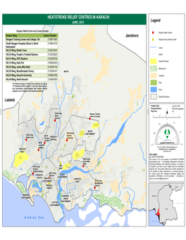 HEATSTROKE RELIEF CENTRES in KARACHI JUNE, 2015 Legend