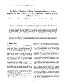 On the Belief That Beliefs Should Change According to Evidence: Implications for Conspiratorial, Moral, Paranormal, Political, Religious, and Science Beliefs