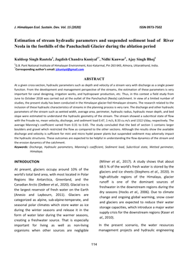 Estimation of Stream Hydraulic Parameters and Sediment Load Of