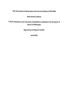 Helen Burke Ledbury a Thesis Submitted to the University of Sheffield in Candidature for the Degree of Doctor of Philosophy Depa