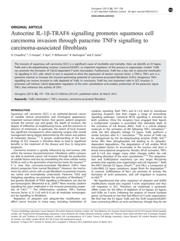 Autocrine IL-1&Beta;-TRAF6 Signalling Promotes Squamous Cell