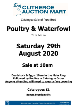 Poultry & Waterfowl Saturday 29Th August 2020