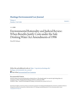 Environmental Rationality and Judicial Review: When Benefits Justify Costs Under the Safe Drinking Water Act Amendments of 1996 David W