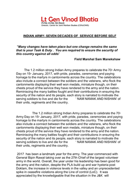 Indian Army- Seven Decades of Service Before Self