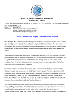 Citizen Commission Begins Charter Review Process