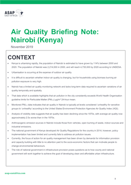 Air Quality Briefing Note: Nairobi (Kenya) November 2019