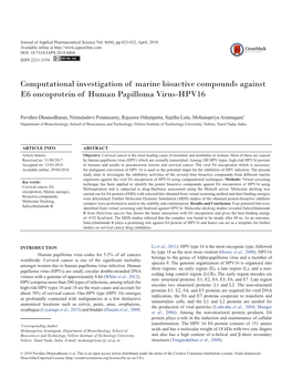 Computational Investigation of Marine Bioactive Compounds Against E6 Oncoprotein of Human Papilloma Virus-HPV16