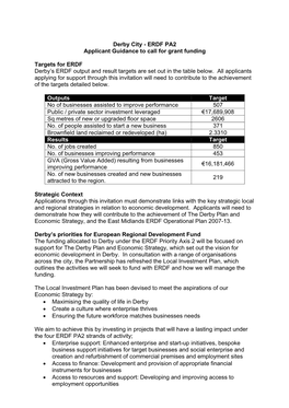 Derby City - ERDF PA2 Applicant Guidance to Call for Grant Funding