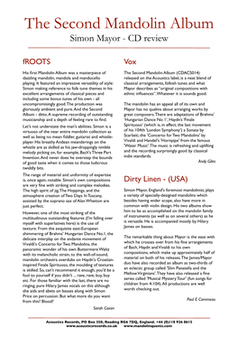 The Second Mandolin Album Simon Mayor - CD Review Froots Vox