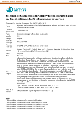 Selection of Clusiaceae and Calophyllaceae Extracts Based on Dereplication and Anti-Inflammatory Properties