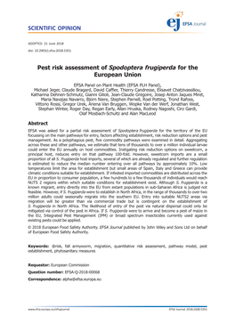 Pest Risk Assessment of Spodoptera 