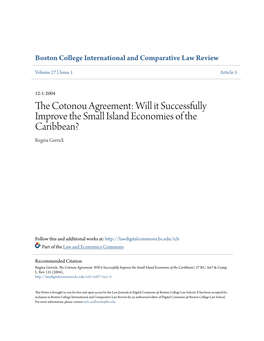 The Cotonou Agreement: Will It Successfully Improve the Small Island Economies of the Caribbean?, 27 B.C