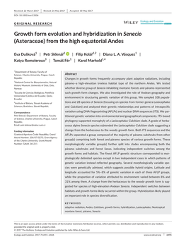 Growth Form Evolution and Hybridization in Senecio (Asteraceae) from the High Equatorial Andes