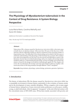 The Physiology of Mycobacterium Tuberculosis in The