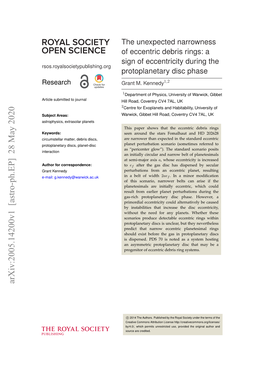 The Unexpected Narrowness of Eccentric Debris Rings: a Sign of Eccentricity During the Rsos.Royalsocietypublishing.Org Protoplanetary Disc Phase