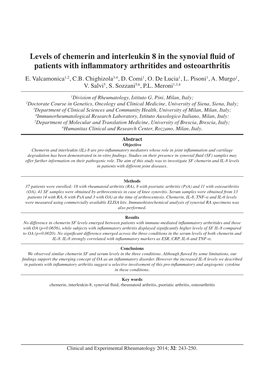 Levels of Chemerin and Interleukin 8 in the Synovial Fluid of Patients with Inflammatory Arthritides and Osteoarthritis E