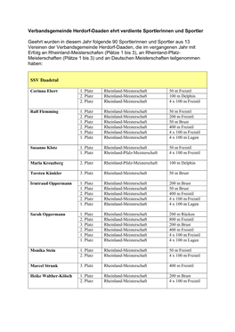 Verbandsgemeinde Herdorf-Daaden Ehrt Verdiente Sportlerinnen Und Sportler