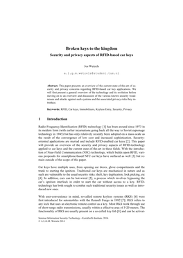 Broken Keys to the Kingdom Security and Privacy Aspects of RFID-Based Car Keys