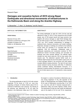 Damages and Causative Factors of 2015 Strong Nepal Earthquake and Directional Movements of Infrastructures in the Kathmandu Basin and Along the Araniko Highway