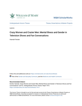 Mental Illness and Gender in Television Shows and Fan Conversations