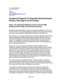 Franken's Proposal to Guarantee Sexual Assault Victims Their Day in Court Passes